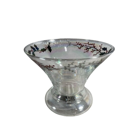 Bath & Body Works Christmas Holly Iridescent Glass Hurricane Candle Holder - Picture 3 of 8
